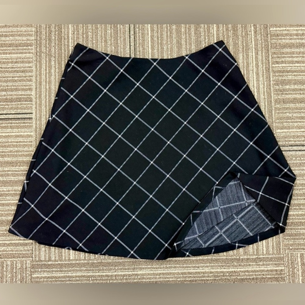 LOFT Black White Window Pane Stripe Skirt Medium Ann Taylor Classic